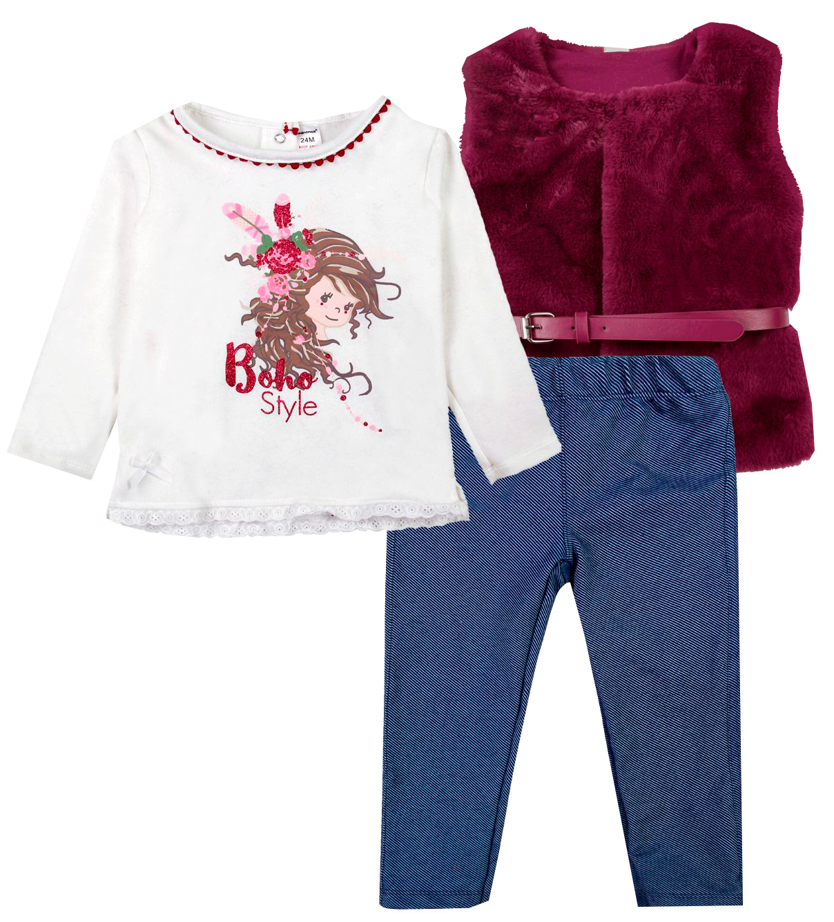 Conjunto beba con chaqueta s/mangas burdeo