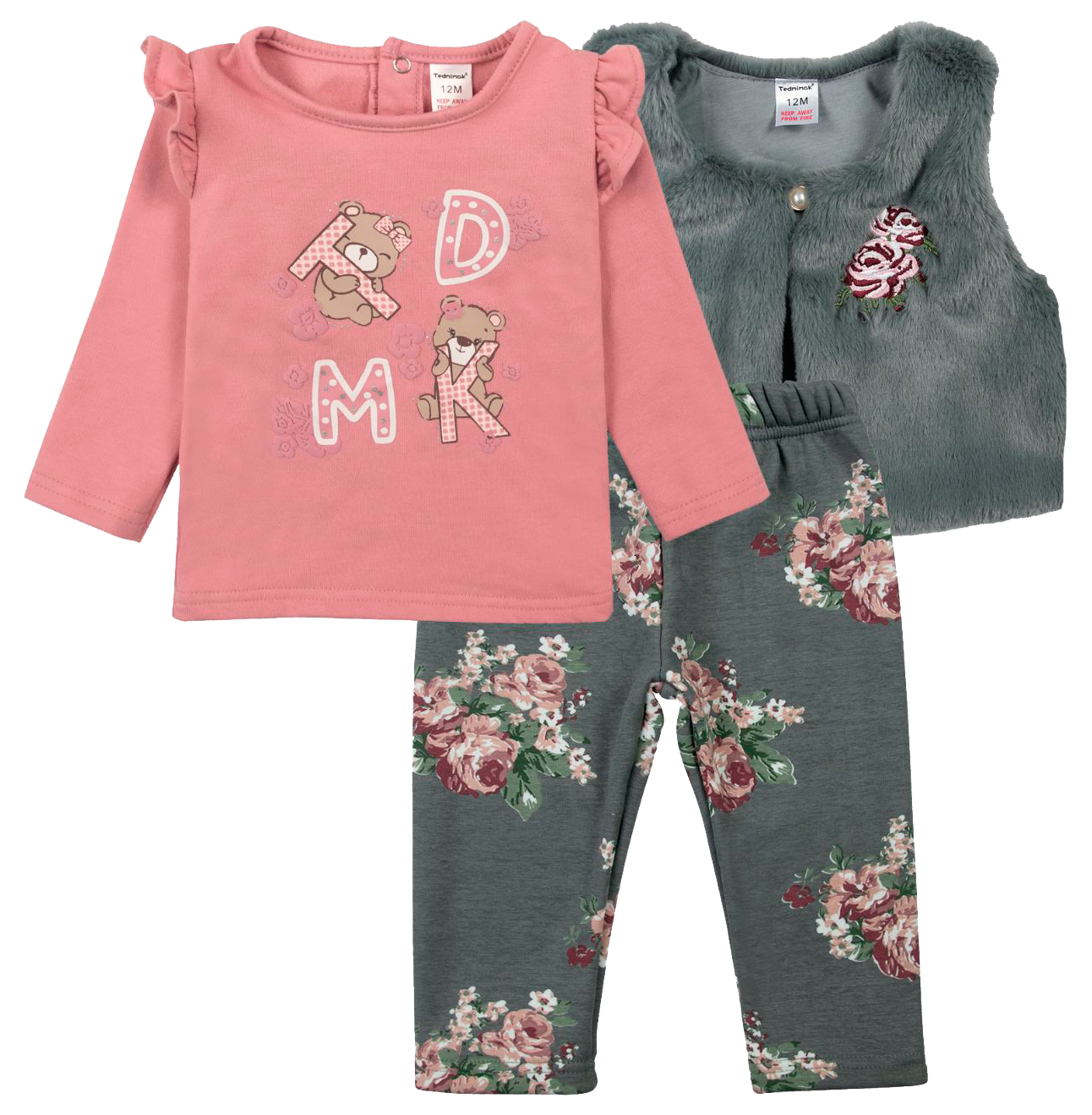 Conjunto beba con chaqueta s/mangas gris